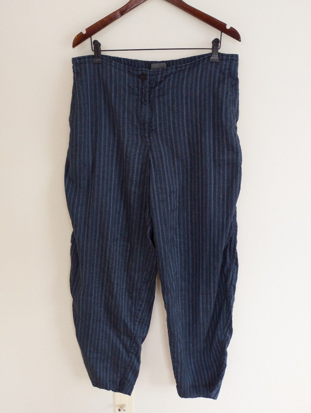 OSKA Blue Striped Linen Cotton Blend Tapered Barrel Trousers Size 4 XL